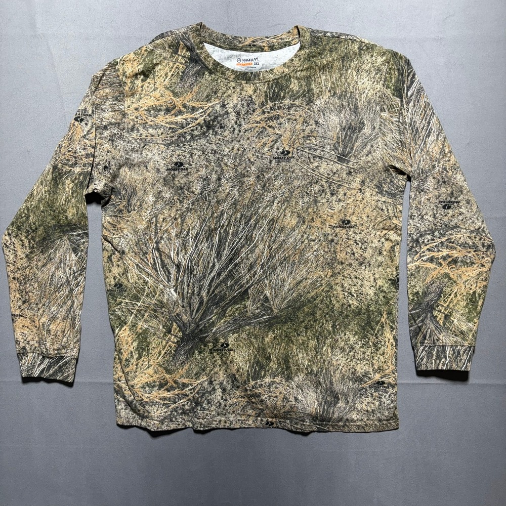 Magellan Outdoors Mossy Oak Brush Camo Long Sleeve Shirt Mens 2XL Hunting Cotton